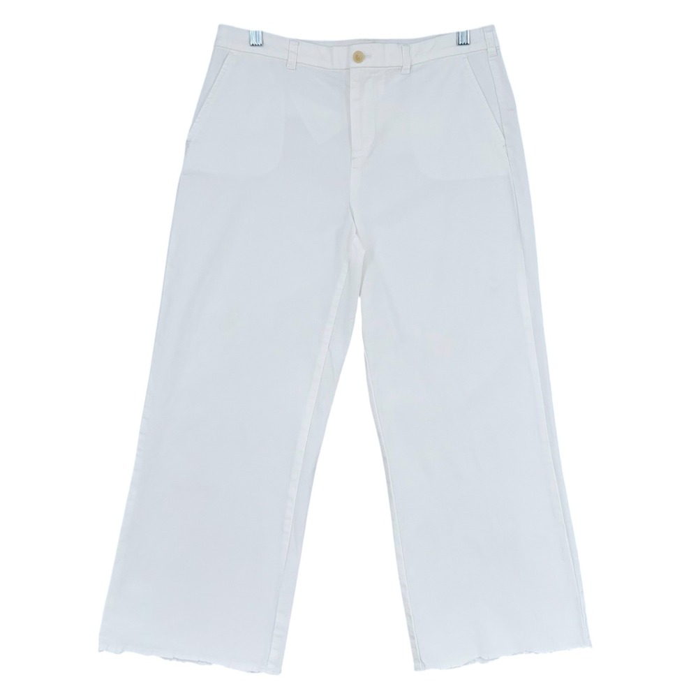 ATM White Wide Leg Cropped Jeans Raw Hem Cotton‎ Blend Size 4